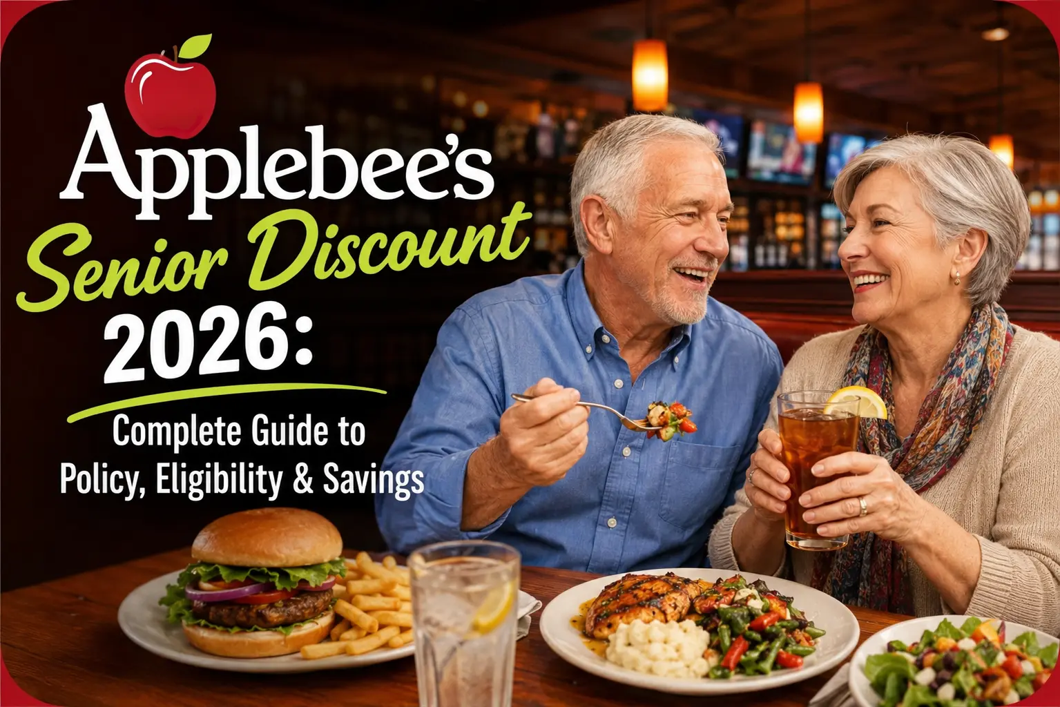 Applebee’s Senior Discount 2026 banner with senior couple dining in restaurant