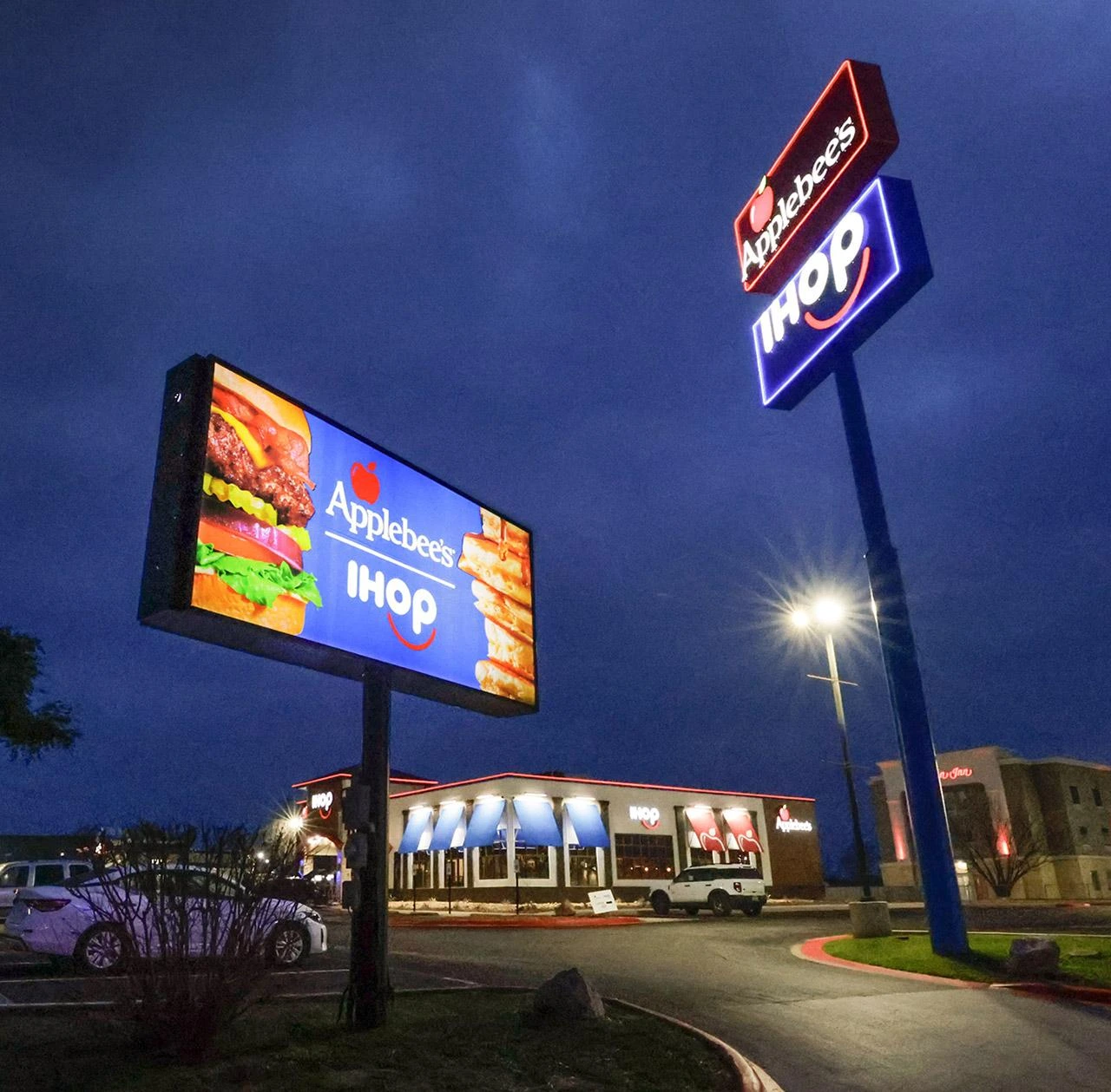 Applebee’s and IHOP dual-concept restaurant exterior showing combined branding and modern casual dining location