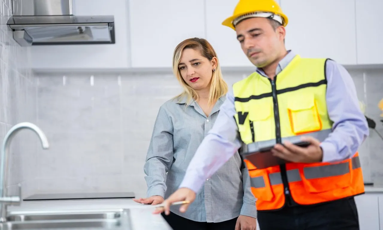 Home buying with property inspection support showing a professional inspector evaluating a residential property while buyers review inspection reports before closing.
