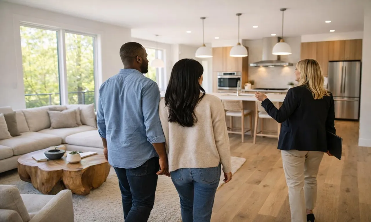 Home buying consultation with a professional real estate advisor helping buyers review financing, compare properties, and purchase their ideal home with confidence.
