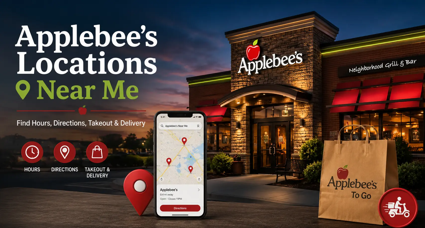Applebee’s locations near me guide with official restaurant finder, local hours, directions, takeout, and delivery information
